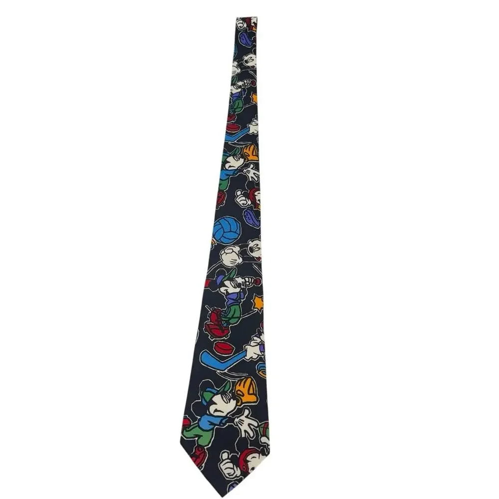 Vintage 90s Disney Mickey Mouse Sports Silk Tie Balancine Korea 58.5